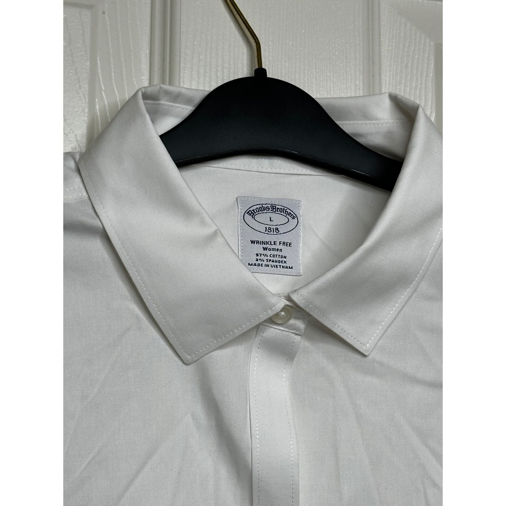 Brooks Brothers 1818 White Wrinkle Free Button Down Shirt Womens Large Stretch - Picture 10 of 12